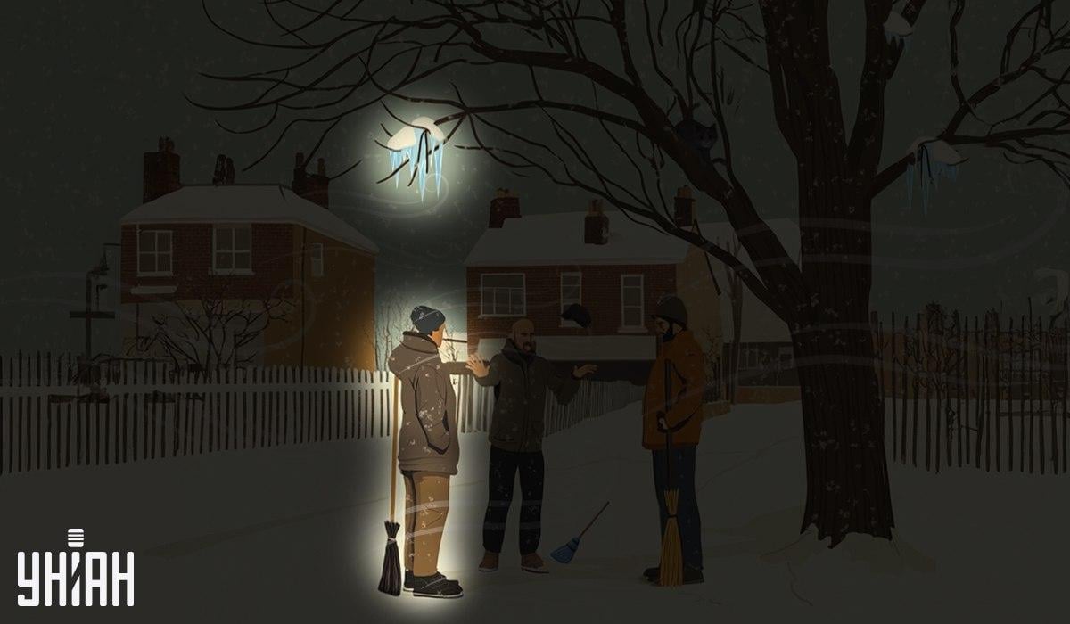 En av vaktmästarna stod under istapparna som hängde på trädet / Moje collage