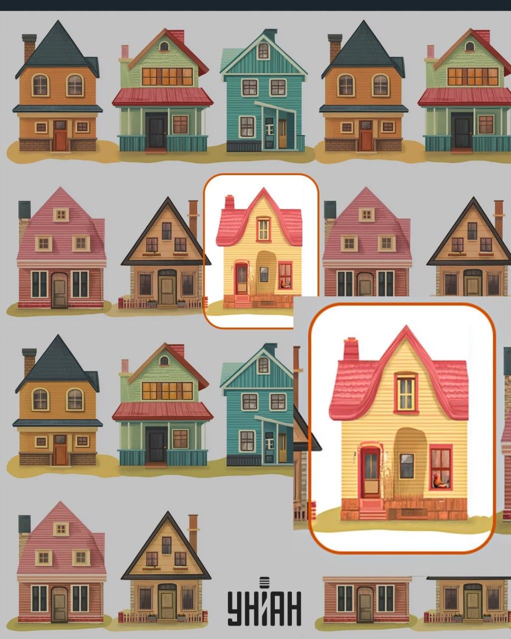 En tupp stod i fönstret på ett av husen / Moje collage